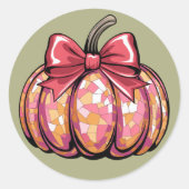 Retro Coquette Bow Pumpkin Fall Vibes Saison Runder Aufkleber (Vorderseite)