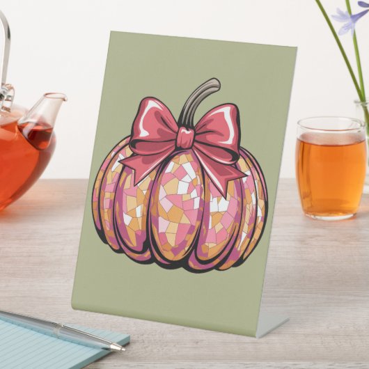 Retro Coquette Bow Pumpkin Fall Vibes Saison Sockelschild (In Situ)