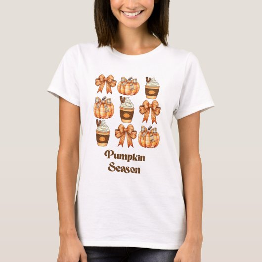 Retro Coquette Bow Pumpkin Saison Herbst Herbst T-Shirt (Vorderseite)