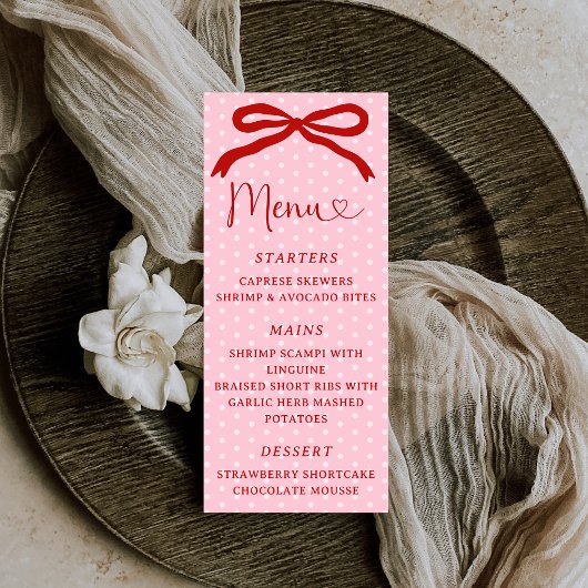 Retro Coquette Bow Red and Pink Valentines Menükarte