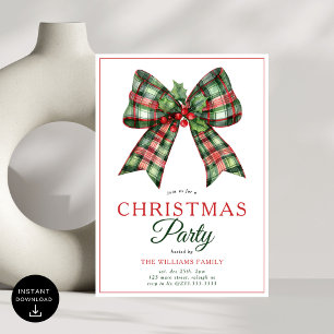 Retro Coquette Bow Script Weihnachtsbaum Party Einladung