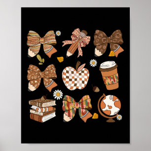 Retro Coquette Bow Teacher Coffee Book Thanksgivin Poster