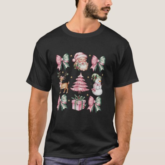 Retro Coquette Bow Weihnachtsbaum T-Shirt (Vorderseite)