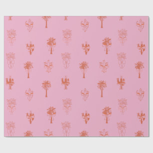 Retro Coquette Cactus & Palm Trees mit rosa Bows Geschenkpapier