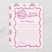 Retro Coquette Cake Time Kapselkarte, rosa Bow Einladung (Vorne/Hinten)