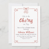 Retro Coquette Cherry auf dem Top Bow-Brautparty Einladung (Vorderseite)