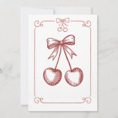 Retro Coquette Cherry auf dem Top Bow-Brautparty Einladung (Rückseite)