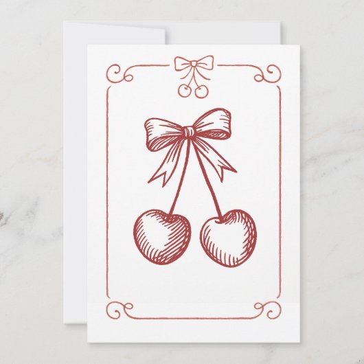 Retro Coquette Cherry auf dem Top Bow-Brautparty Einladung (Rückseite)