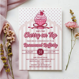 Retro Coquette Cherry on Top Girl Babyparty Einladung