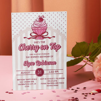 Retro Coquette Cherry on Top Mädchen-Geburtstagsfe Einladung