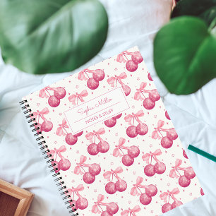 Retro Coquette Diskothek Ball Cherries Pink Bow Cu Notizblock