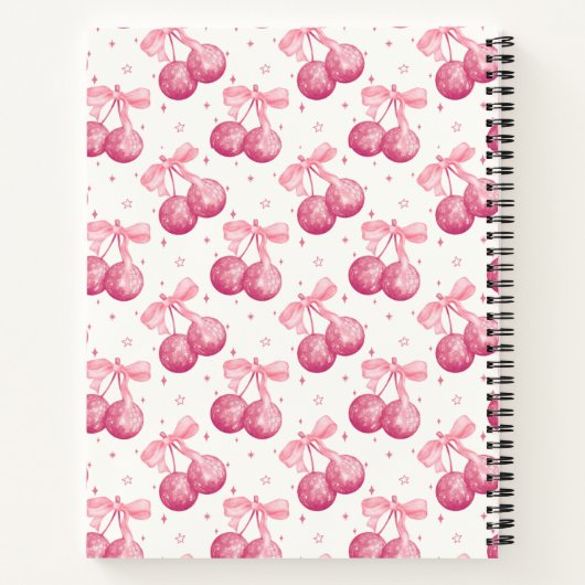 Retro Coquette Diskothek Ball Cherries Pink Bow Cu Notizblock (Rückseite)