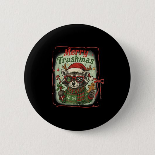 Retro Coquette Merry Trashmas Raccoon Weihnachts C Button (Vorderseite)