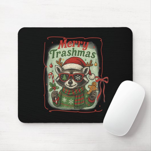 Retro Coquette Merry Trashmas Raccoon Weihnachts C Mousepad (Mit Mouse)