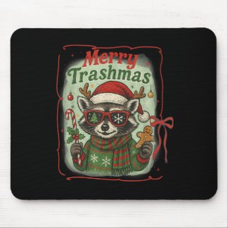 Retro Coquette Merry Trashmas Raccoon Weihnachts C Mousepad