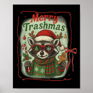 Retro Coquette Merry Trashmas Raccoon Weihnachts C Poster