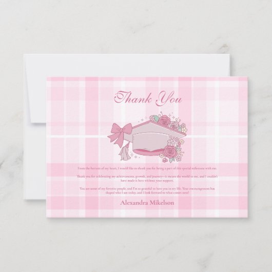 Retro Coquette Pink Bow Abschluss Dankeskarte (Vorderseite)