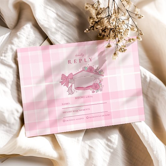 Retro Coquette Pink Bow Abschluss RSVP Karte