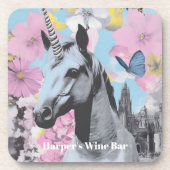 Retro Coquette Pink und Blue Unicorn Collage Getränkeuntersetzer (Vorderseite)