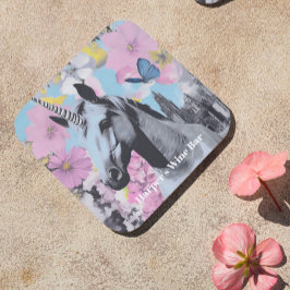 Retro Coquette Pink und Blue Unicorn Collage Getränkeuntersetzer