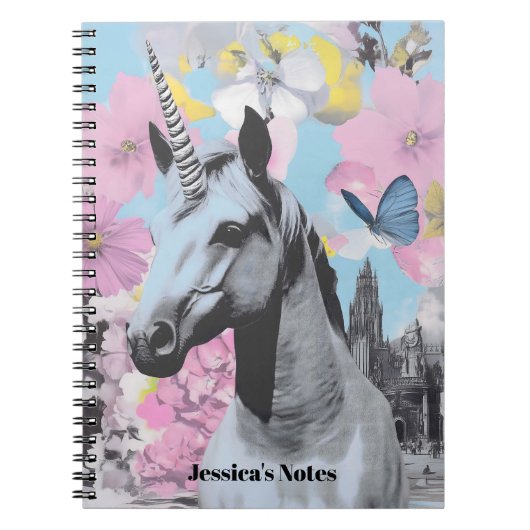Retro Coquette Pink und Blue Unicorn Collage Notizblock (Vorderseite)