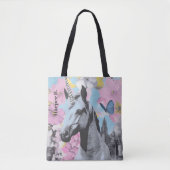 Retro Coquette Pink und Blue Unicorn Collage Tasche (Vorderseite)