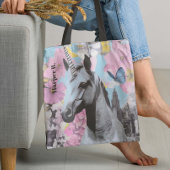 Retro Coquette Pink und Blue Unicorn Collage Tasche