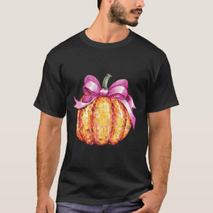 Retro Coquette Pumpkin Pink Bow Fall Erntedank T-Shirt