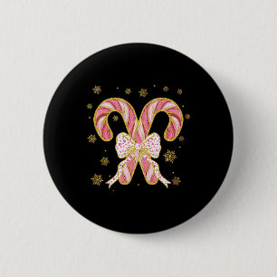 Retro Coquette Schleife Candy Cane Weihnachtszeit  Button
