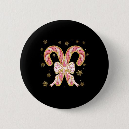 Retro Coquette Schleife Candy Cane Weihnachtszeit  Button (Vorderseite)