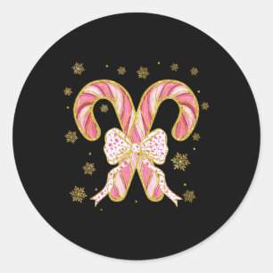 Retro Coquette Schleife Candy Cane Weihnachtszeit Runder Aufkleber