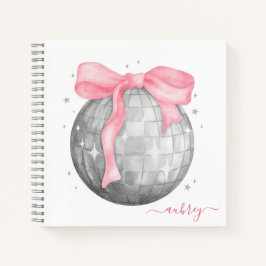 Retro Coquette Silber Disco-Kugel Rosa Schleife Notizblock
