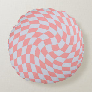 Retro Coral Blue Karos Warped Checkered Dorm Rundes Kissen