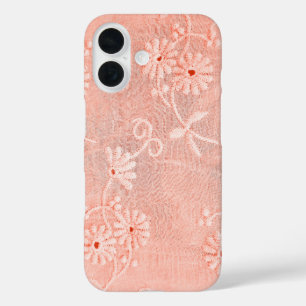 Retro Coral Eyelet Floral Design iPhone 16 Hülle