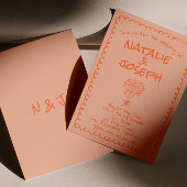 Retro Coral Hand Drawn Written Quirky Fun Wedding Einladung
