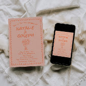 Retro Coral Hand Drawn Written Quirky Fun Wedding Einladung