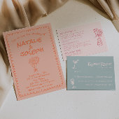 Retro Coral Hand Drawn Written Quirky Fun Wedding Einladung
