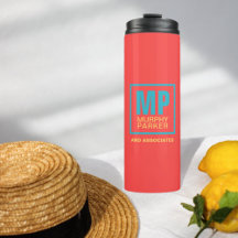 Retro Coral Red Aquamarin Yellow Modern Monogram L