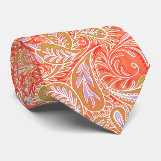 Retro Coral Red Paisley Pattern Krawatte (Gerollt)