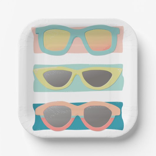 Retro Coral Summer Sonnenbrille Trio Pappteller (Vorderseite)