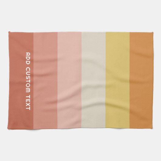 Retro Coral Sunset Streifen Minimal Sans Seriennam Geschirrtuch (Horizontal)
