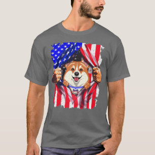 Retro Corgi Hund 4. Juli US Flag Patriotischer Hun T-Shirt