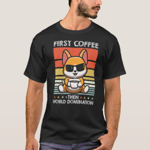 Retro Corgi Kaffee Sonnenbrille Haustier Hunde-Ras T-Shirt
