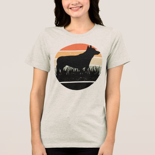 Retro Corgi Sunset Tri-Blend Shirt (Vorderseite)