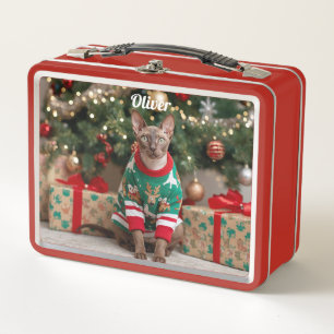 Retro Cornish Rex Cat Christmas Personalisiert Metall Brotdose