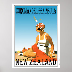 Retro Coromandel Halbinsel-Strand-Plakat neues Poster