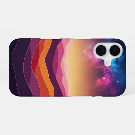 Retro Cosmic Hills iPhone 16 Hülle (Rückseite (Horizontal))