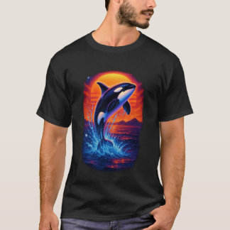 Retro Cosmic Orca Wal 80er Vaporwave Ozean Sonnenu T-Shirt