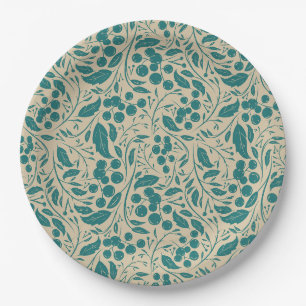 Retro Cosy Blue Patterns Weihnachtsarm Pappteller