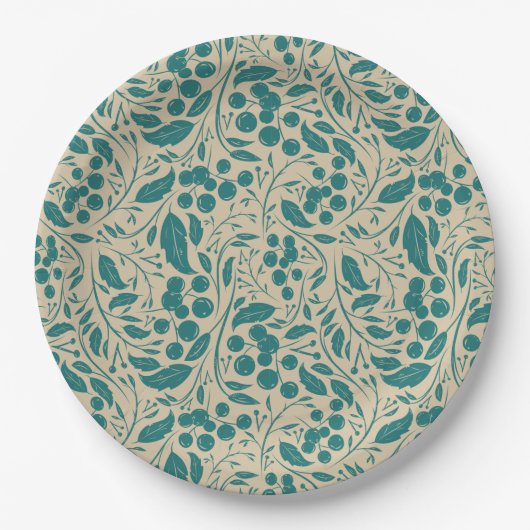 Retro Cosy Blue Patterns Weihnachtsarm Pappteller (Vorderseite)
